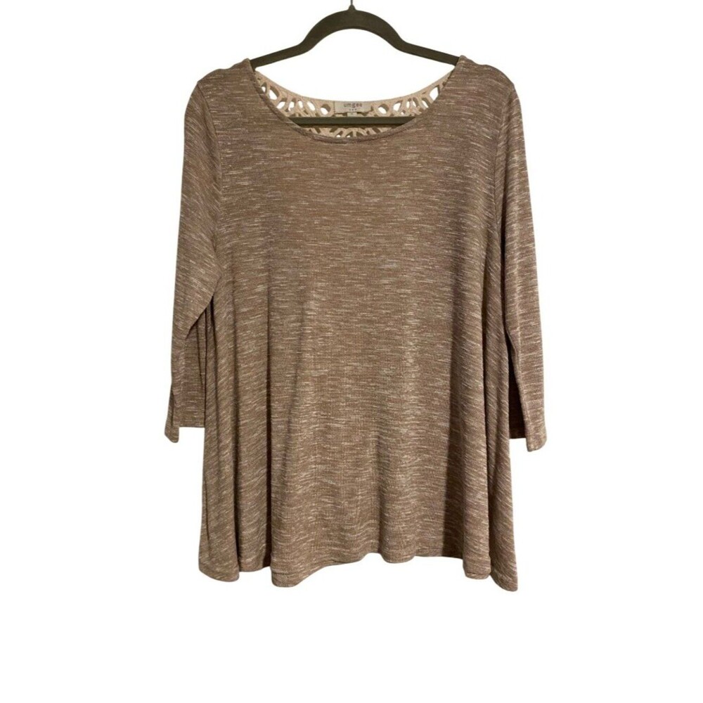 Umgee Women's M Beige Tunic Top Knit Crochet Back Detail Boho Lagenlook Cottage
